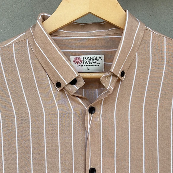 Khaki Striped Cotton Blend Shirt